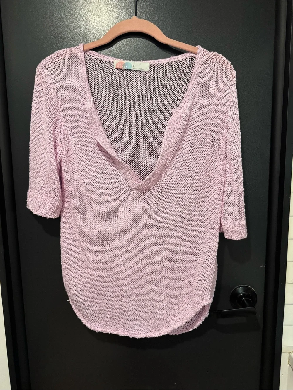 Free People Beach Mason Soft Light Pink V-Neck Open Knit Top